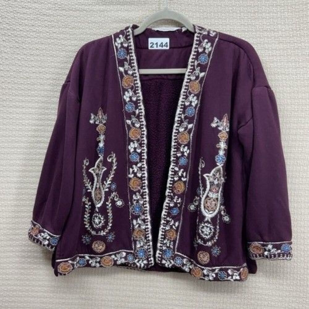 Soft Surroundings Purple Fall Festival Topper‎ Open Front Cardigan Women Size PM